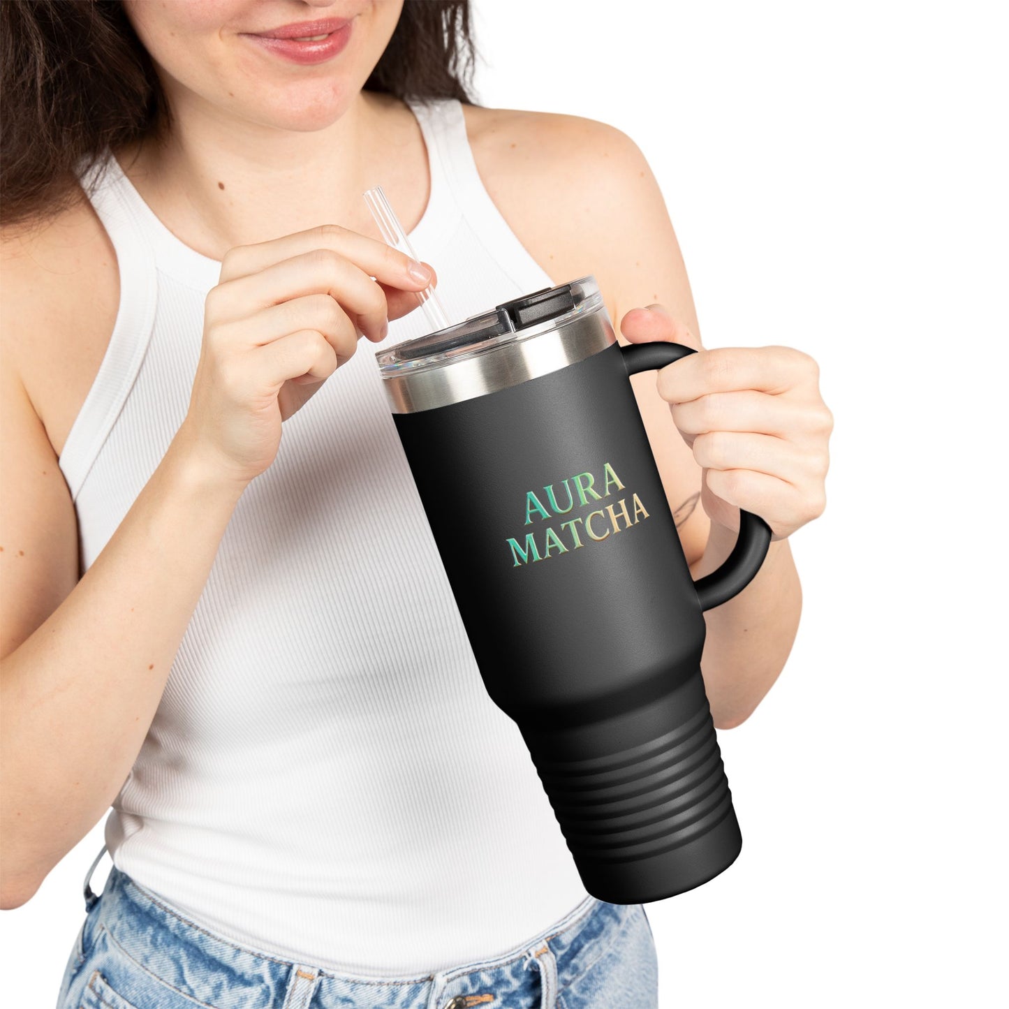 Aura Matcha Insulated Travel Mug, 40oz - Perfect for Tea Lovers, Eco-Friendly Gift, On-the-Go Hydration, Coffee, Smoothies